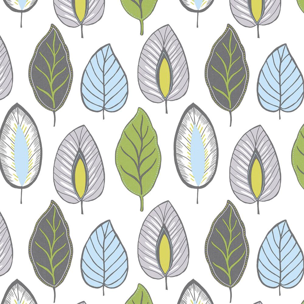 Patton Wallcoverings JJ38010 Rewind Chic Leaf In Green Black, Blue And Grey Wallpaper